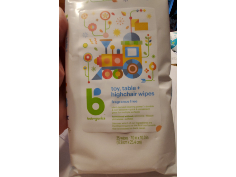 Babyganics Toy, Table + Highchair Wipes, Fragrance Free, 25 Count