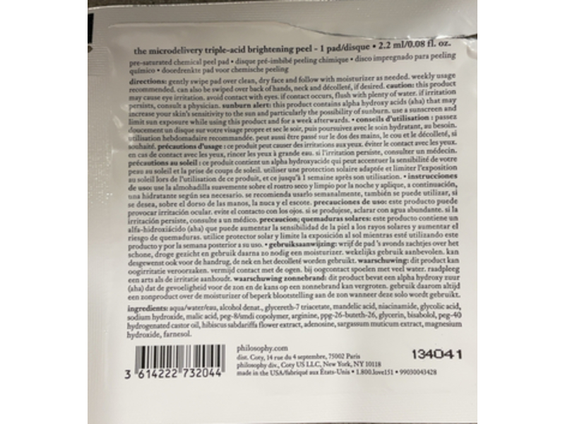 Philosophy The Microdelivery Triple-Acid Brightening Peel, 0.08 fl oz/2.2 mL