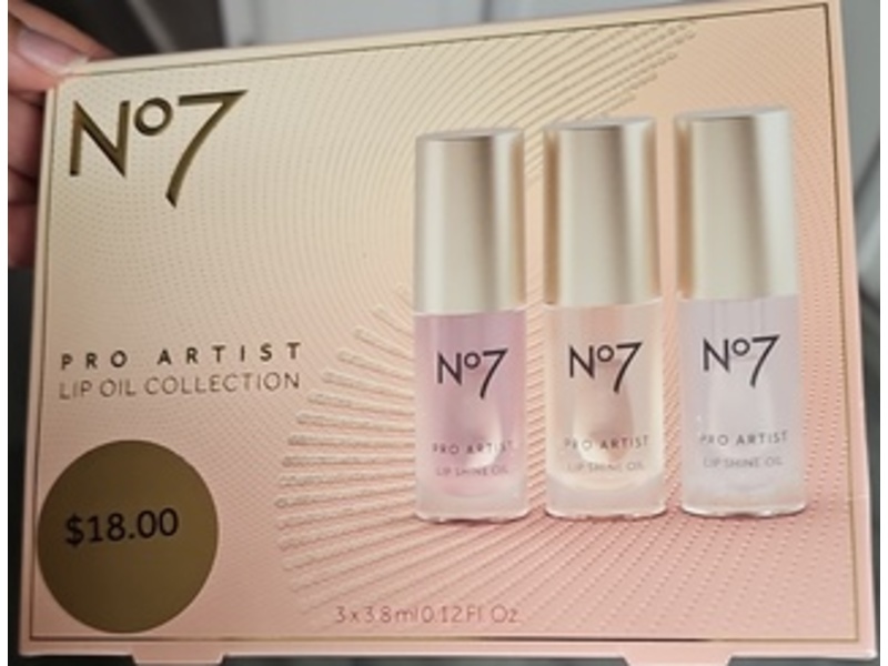 No7 Pro Artist Lip Oil Set, Berry Glaze, Strawberry Glaze & Peach Glaze, 0.12 fl oz/3.8 mL
