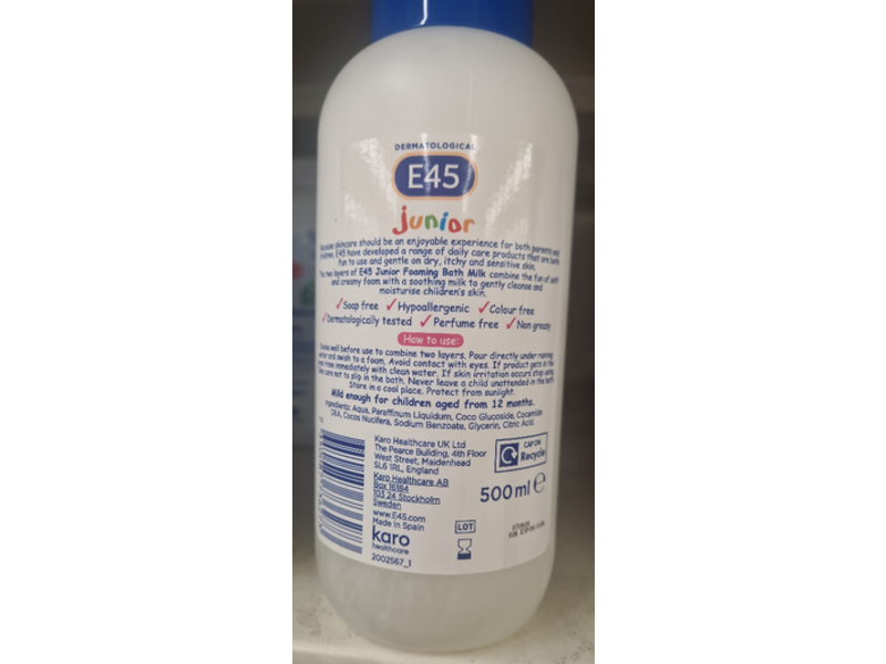 E45 Junior Foaming Bath Milk, 500 mL
