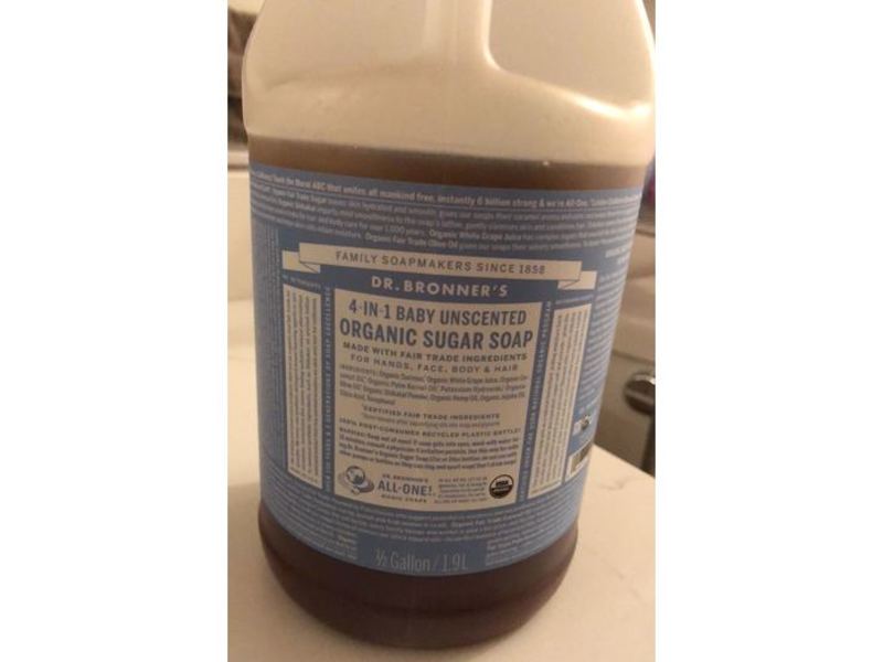 Dr. Bronner’s 4-In-1 Baby Organic Sugar Soap, Unscented, 1.9 L