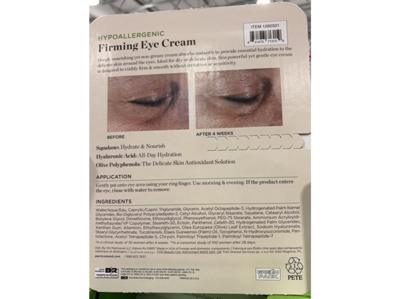 Perricone MD Firming Eye Cream, Olive Polyphenols, Squalane, Hyaluronic Acid, 0.5 fl oz/15 mL