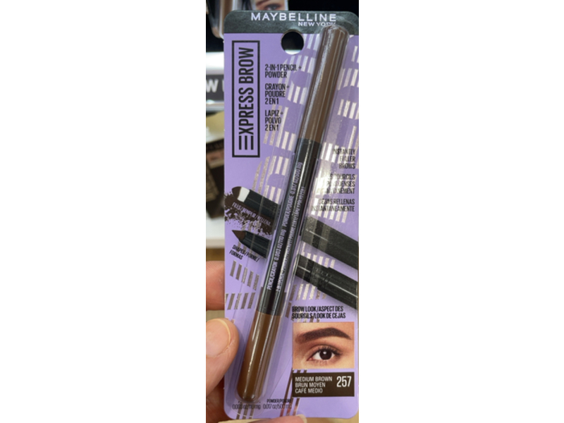 Maybelline Express Brow 2-In-1 Pencil and Powder Eyebrow Makeup, Medium Brown, 0.017 oz