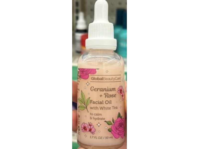 Global Beauty Care Facial Oil, Geranium + Rose, 1.7 fl oz/50 mL