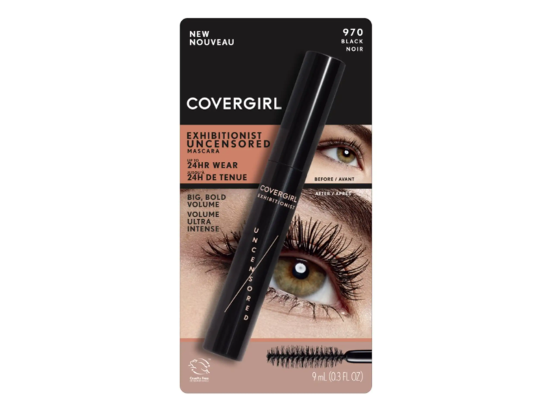 CoverGirl Exhibitionist Uncensored Mascara, 970 Black, 0.3 fl oz / 9 mL.