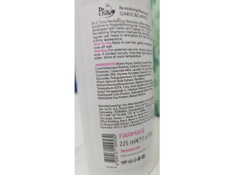 Farmasi Dr C Tuna Vitalizing Revializing Shampoo, Garlic And Capixyl, 7.6 fl oz/225 mL