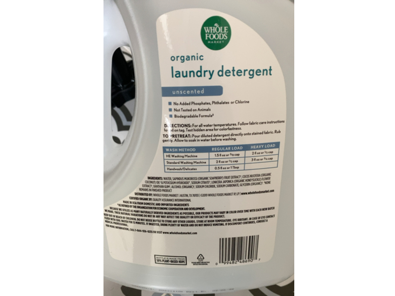 Whole Foods Laundry Detergent, Unscented, 133 Loads, 200 fl oz/5.91 L