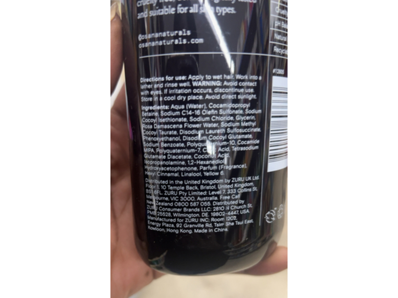 Osana Ultra Hydration Shampoo, Jasmine Rosewater, 11.8 fl oz/350 mL