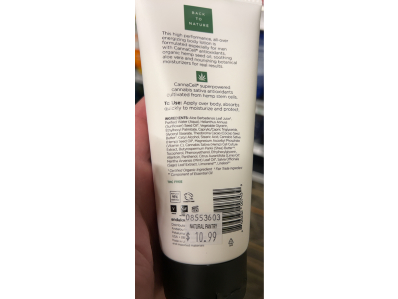 Andalou Naturals Energizing 3 in 1 Body Lotion, Hemp Stem Cells, 8.5 fl oz/251 mL