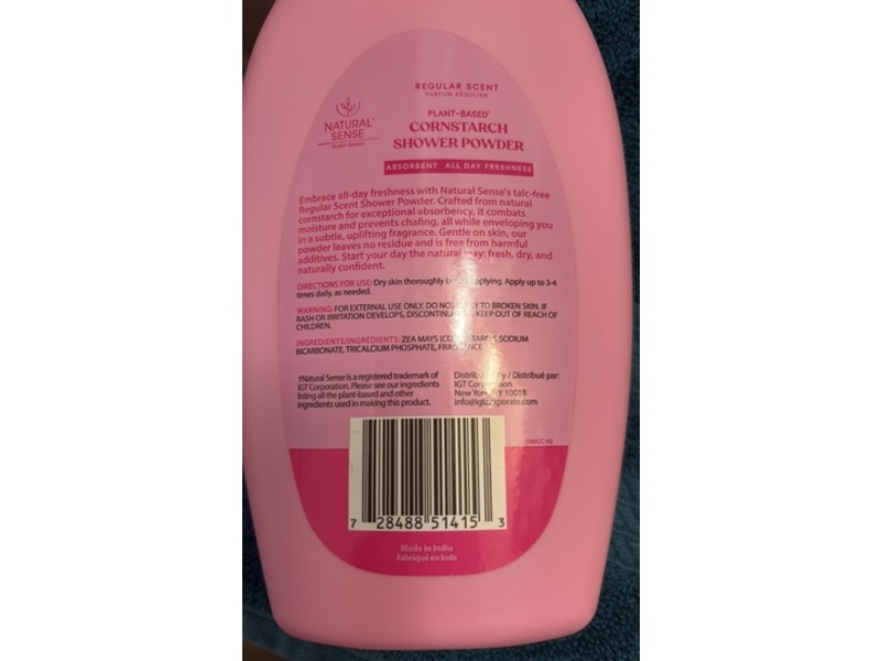 Natural Sense Cornstarch Shower Powder, Regular Scent, 10 oz/283 g
