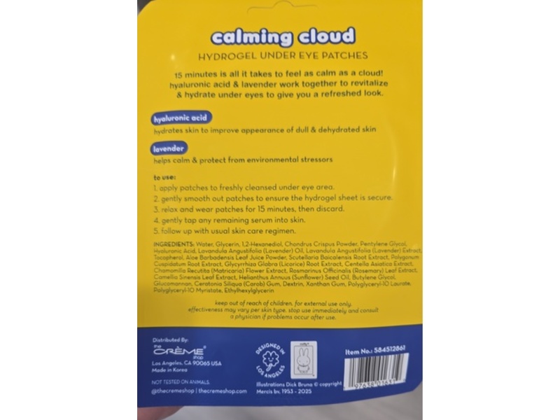 The Creme Shop Calming Cloud Hydrogel Under Eye Patches, Hyaluronic Acid + Lavender, 2 Patches