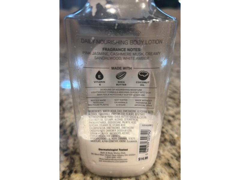 Bath & Body Works Pink Cashmere Daily Nourishing Body Lotion, Shea Butter + Coconut Oil, 8 fl oz/236 mL