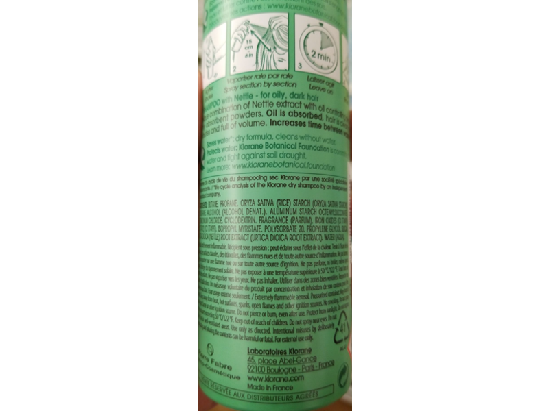 Klorane Dry Shampoo With Nettle, Oil Control, 3.2 oz/93 g