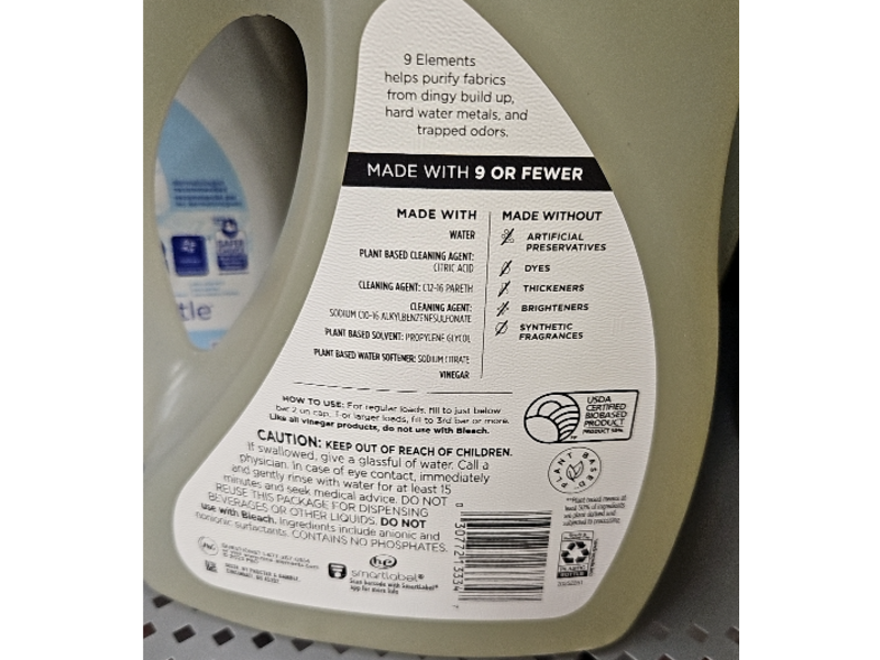 9 Elements Laundary Detergent, Vinegar, 65 fl oz/1.92 L