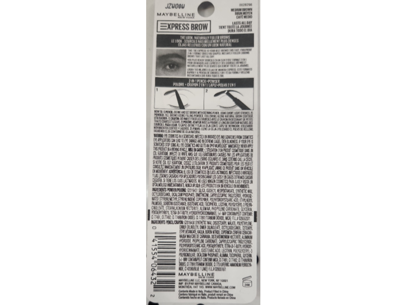 Maybelline Express Brow 2 In 1 Penci , 257 Medium Brown, 0.02 oz