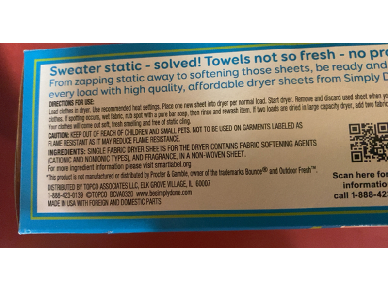 Simply Done Fresh Scent Dryer Sheets, 80 Count