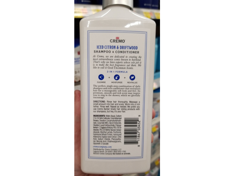 Cremo 2 In 1 Shampoo & Conditioner, Iced Citron & Driftwood, 16 fl oz/473 mL