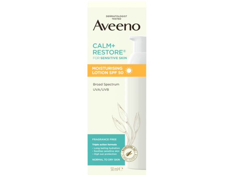 Aveeno Calm + Restore Moisturizing Lotion, SPF 50, 50 mL