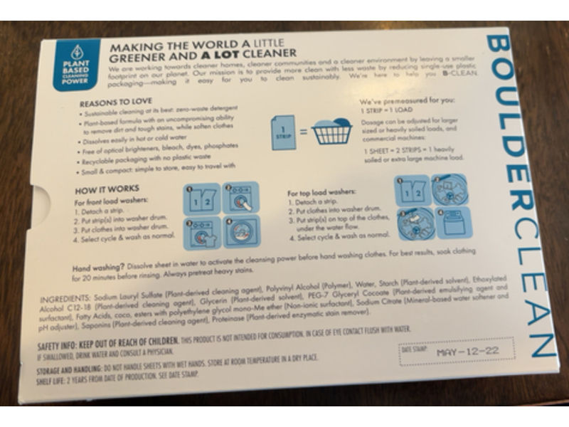 Boulder Clean Laundry Detergent Sheets, Free & Clear, 80 Loads, 40 Count