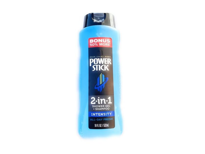 Power Stick 2 In 1 Shower Gel & Shampoo, Intensity All Day Fresh, 18 fl oz/532 mL, Pack Of 3