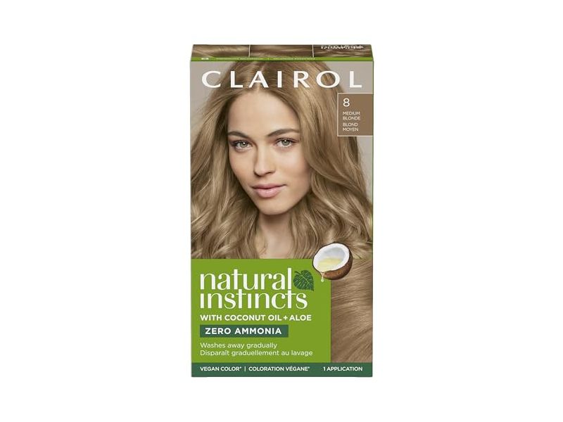 Clairol Natural Instincts Demi-Permanent Hair Dye, Coconut Oil + Aloe, 8 Medium Blonde, 1 Application