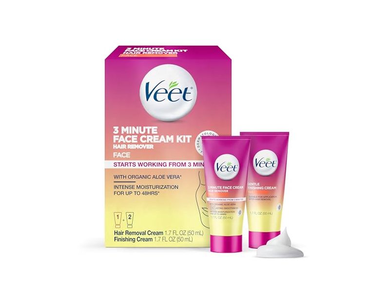Veet 3 Minute Facial Hair Remover Cream Kit, 1.7 fl oz/50 mL, 2 Count