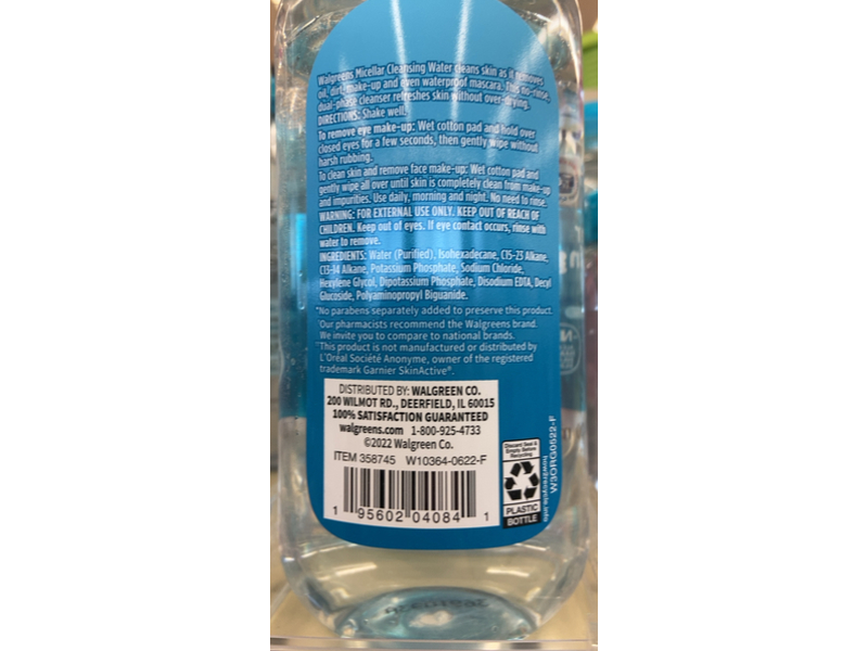 Walgreens Micellar Cleansing Water, 13.5 fl oz/400 mL