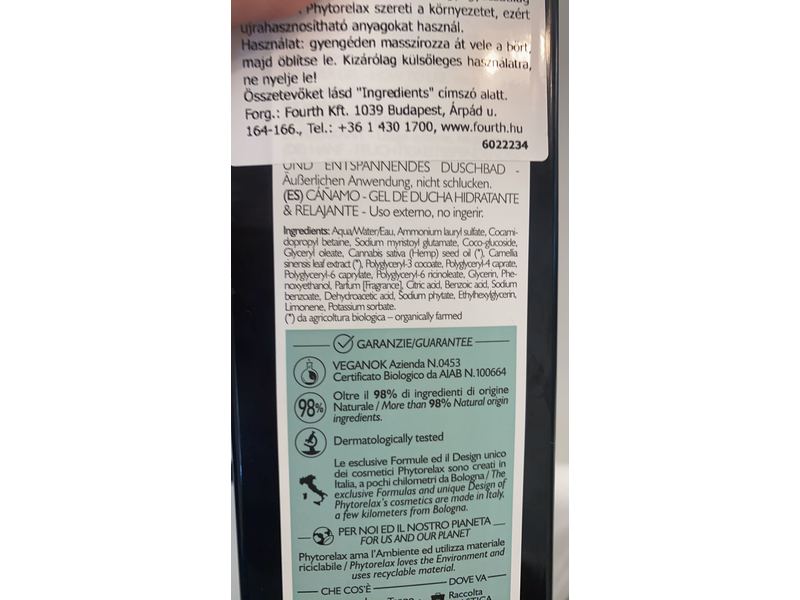 Phytorelax Shower Gel, Hemp, 16.9 fl oz/500 mL