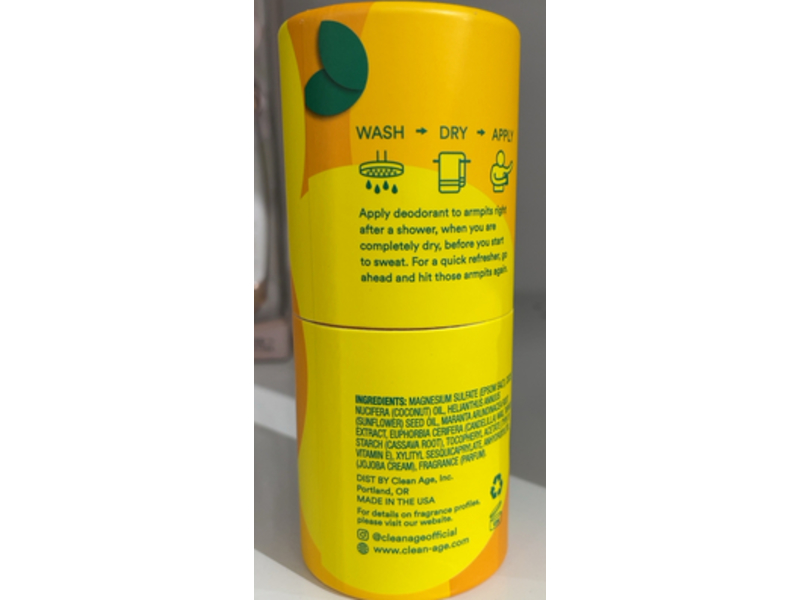 Clean Age Natural Deodorant, Citrus, 2 oz/60 g, Pack Of 3