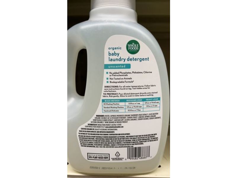 Whole Food Market Organic Baby Laundry Detergent, Unscented, 33 Loads, 50 fl oz/1.4 L