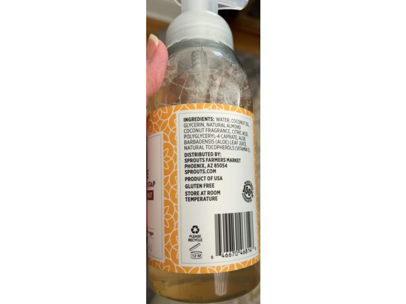 Sprouts Castile Foaming Hand Soap, Almond Coconut, 13 fl oz/385 mL
