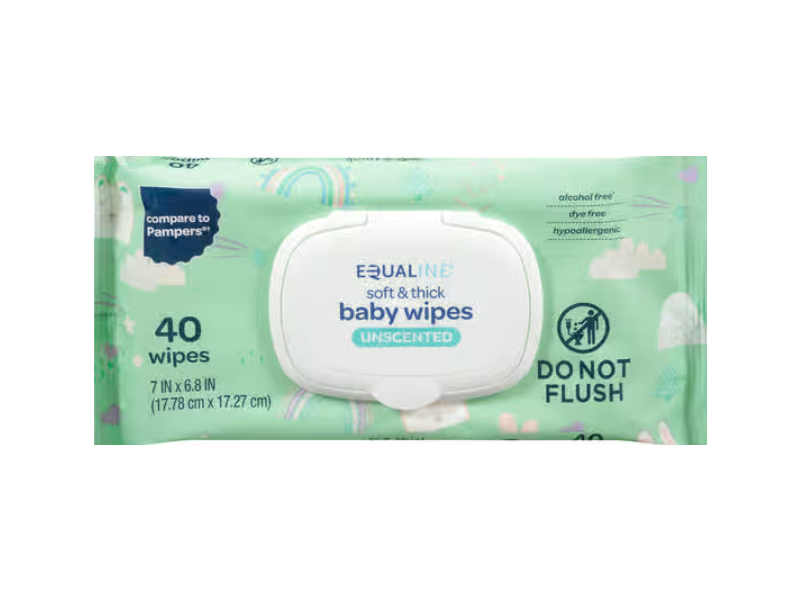 Equaline Soft & Thick Baby Wipes, Unscented, 40 Wipes
