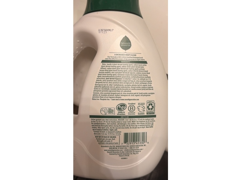 Seventh Generation Biobased Deep Clean Concentrated Laundry Detergent, Fresh Scent, 53 loads, 40 fl oz/1.18 L