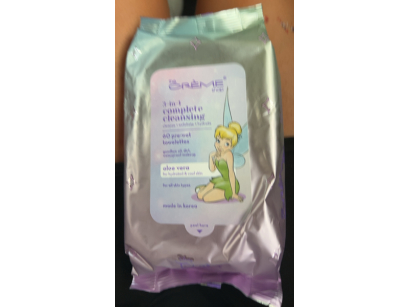 The Creme Shop Tinker Bell 3-In-1 Complete Cleansing Pre-Wet Towelettes, Aloe Vera, 60 count