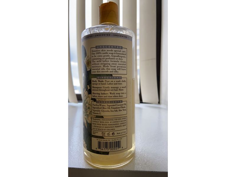 Dr. Jacobs Naturals Liquid Castile Soap, Unscented, 32 fl oz/946 mL