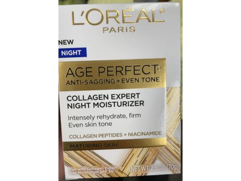 L'Oreal Paris Age Perfect Collagen Expert Night Moisturizer, Collagen Peptides + Niacinamide, Maturing Skin, 2.5 oz/70 g