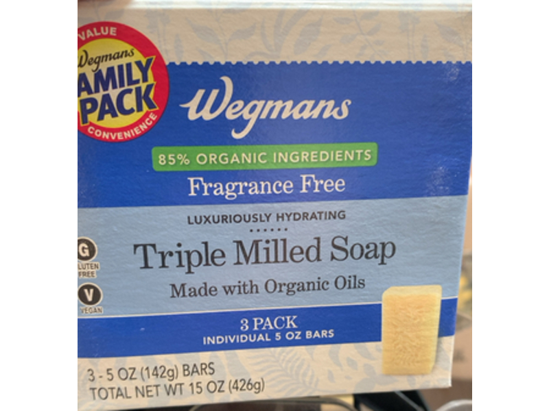 Wegmans Triple Milled Soap, Fragrance Free, 5 oz/142 g