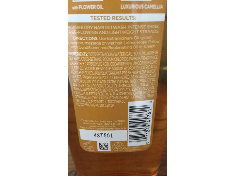 L'oreal Paris Elvive Extraordinary Oil Nourishing Shampoo, Flower oil Camellia, 19.3 fl oz