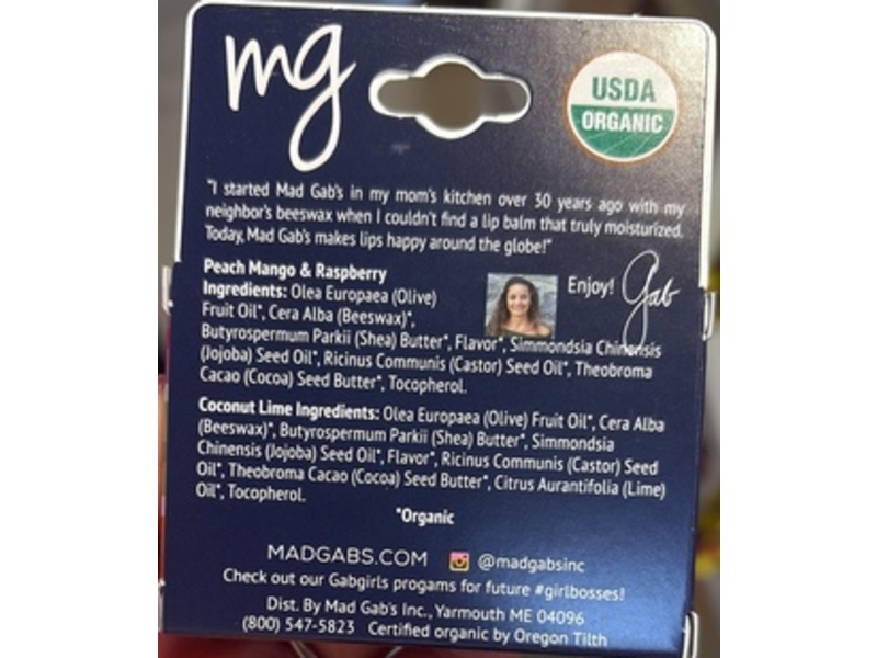 Mad Gabs Hydrating Lip Butters, Raspberry & Coconut Lime & Peach Mango, 0.15 oz/ 4.25g, Pack of 3