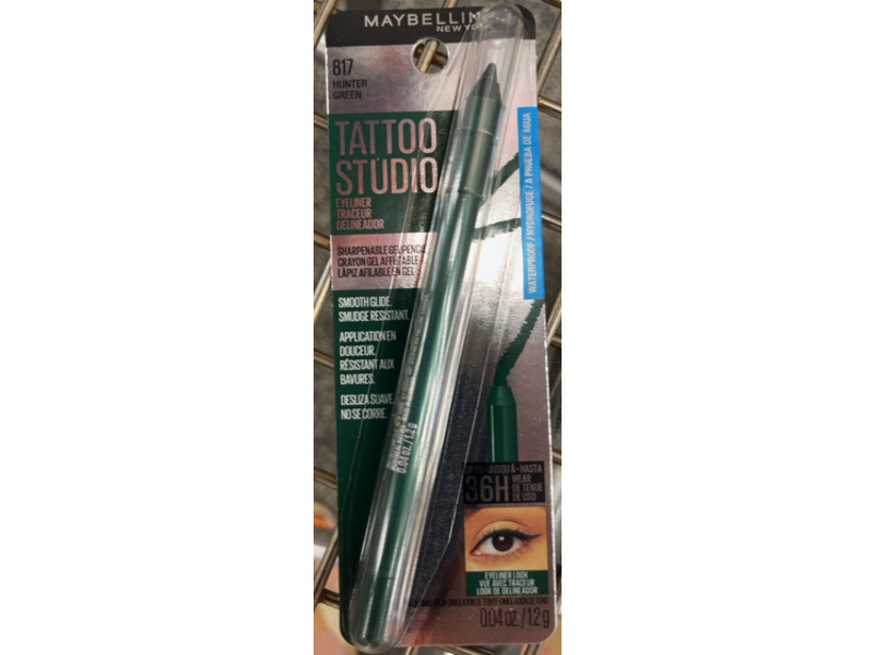 Maybelline New York Tattoo Studio Sharpenable Gel Pencil Eyeliner, 817 Hunter Green, 0.04 oz/1.2 g