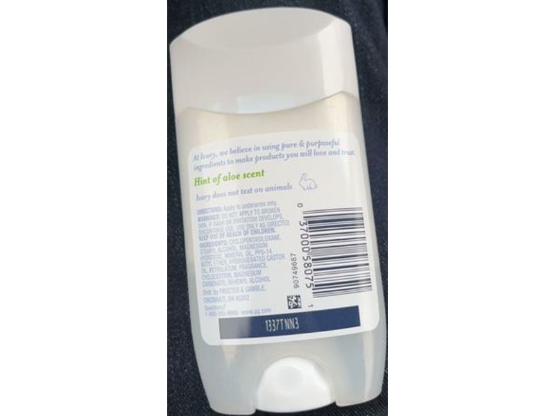 Ivory Gentle Aluminum Free Deodorant, Hint of Aloe, 2.4 oz/68 g