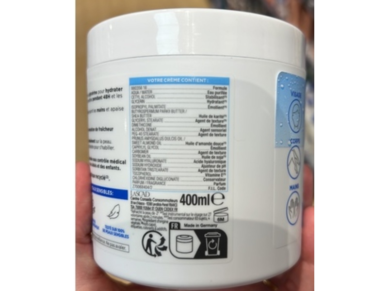 Mixa Fresh & Melting Cream, Hyaluronic Acid + Glycerin, 400 mL