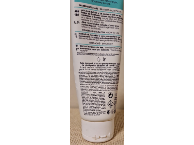 Sephora Exfoliate And Glow Smoothing Face & Neck Cleanser, Aha+Bha, 4.22 fl oz/125 mL