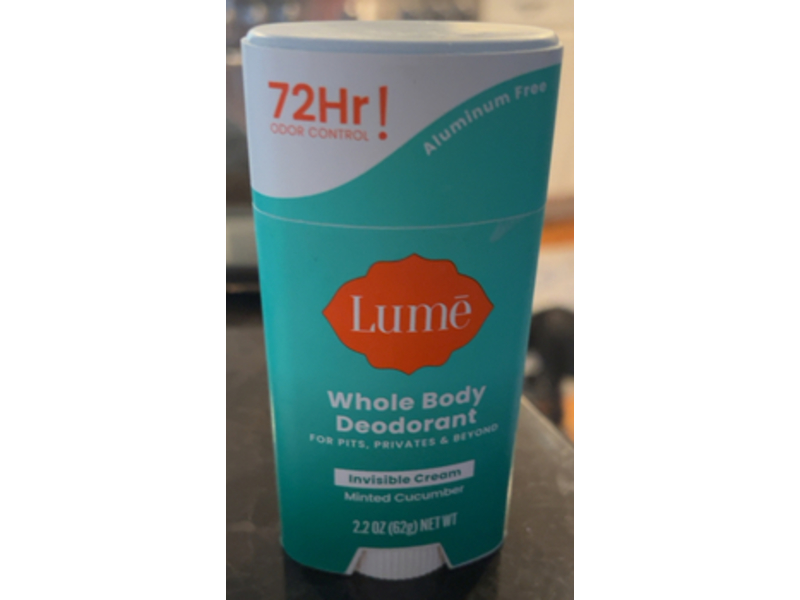Lume Invisible Cream Whole Body Deodorant, Minted Cucumber, 2.2 oz/62 g