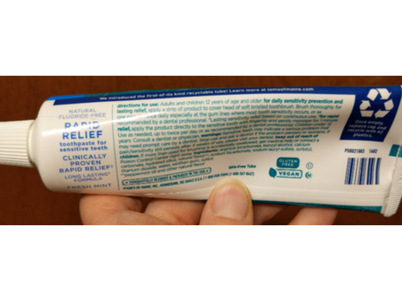 Tom's of Maine Rapid Relief Sensitive Toothpaste, Fresh Mint, 4.0 oz/113 g