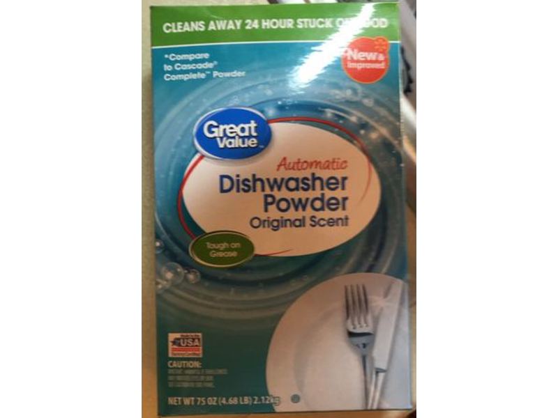 Great Value Automatic Dishwasher Powder, Original Scent, 4.68 lb, 75 oz/2.12 kg