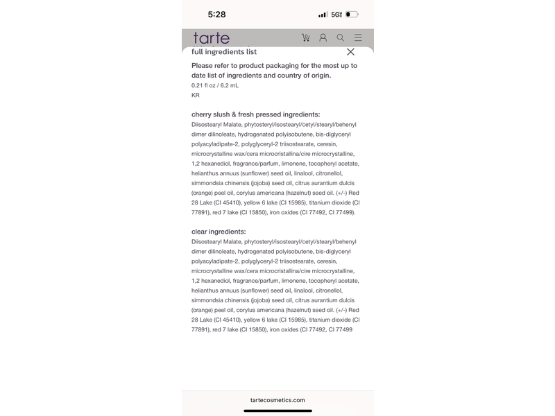 Tarte Sugar Rush Lip Sip Balm, Cherry Slush, 0.21 fl oz/6.2 mL