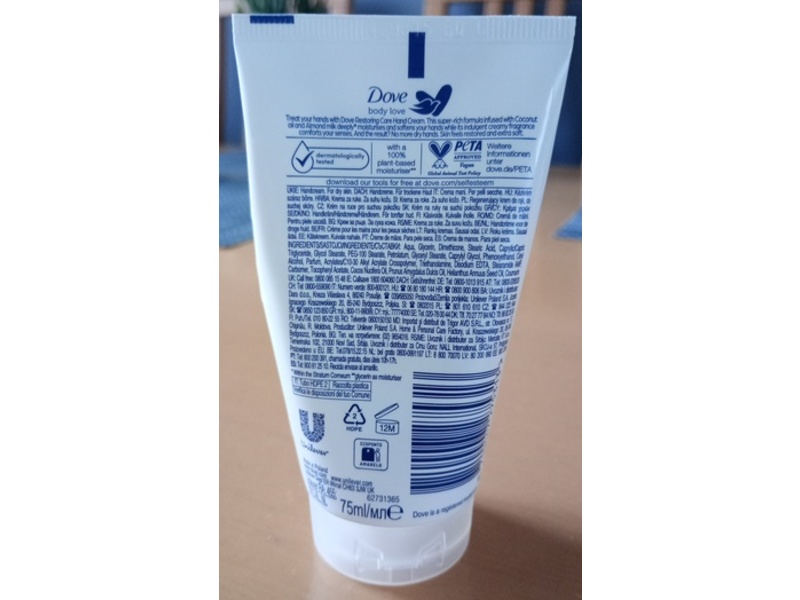 Dove Restoring Care Hand Cream, Coconut Oil & Body Milk, 75 mL