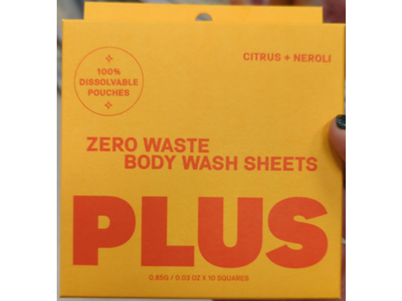 Plus Zero Waste Body Wash Sheets, Citrus + Neroli, 0.03 oz/0.85 g, 10 Count