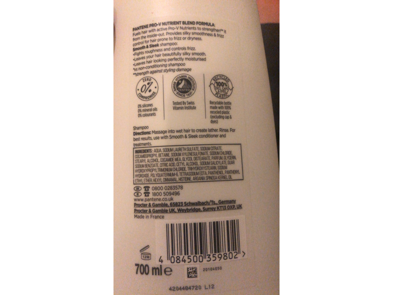 Pantene Smooth & Sleek Shampoo, Pro-V Formula Argan Oil, 23.6 fl oz/700 mL